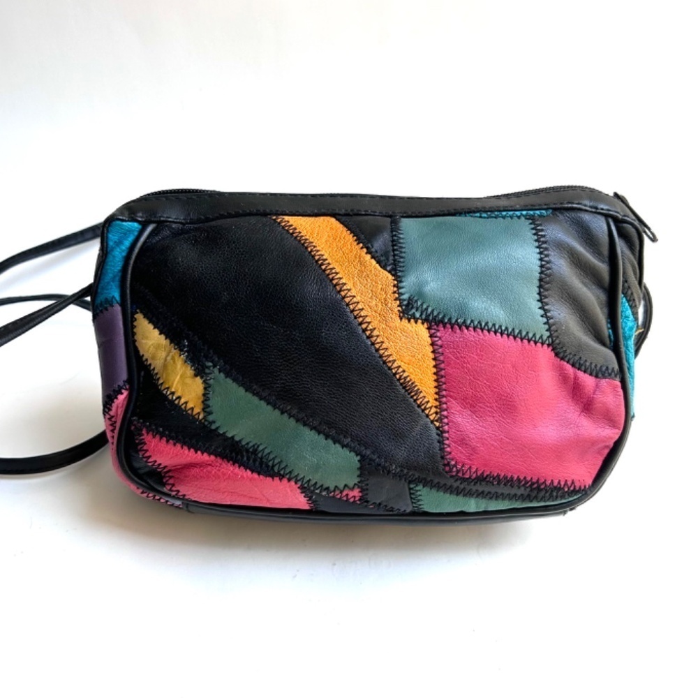 Chateau Black Pink Teal Multicolor Patchwork Leather Vintage Crossbody Bag